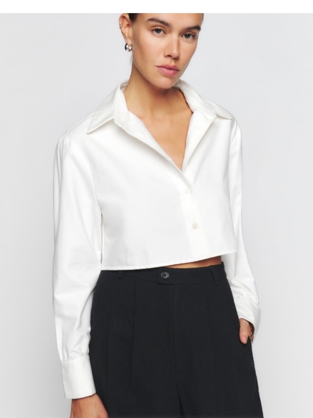 Reformation Noah Cropped Button-Down Collared Shirt Size large